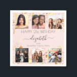 Birthday rose gold photo collage best friends napkin<br><div class="desc">For a woman's 21st (or any age) birthday, celebrating her life with a collage of 6 of your high quality photos of her, her friends, family, interest or pets. Personalise and add her name, age 21 and your names. Grey text. A girly and feminine rose gold background colour. Her name...</div>