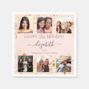 Birthday rose gold photo collage best friends napkin