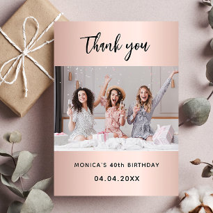 Birthday rose gold photo simple elegant thank you card