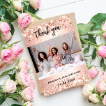 Birthday rose gold photo thank you card<br><div class="desc">A rose gold gradient background decorated with faux glitter,  sparkles.  Personalise and add your photo and thank you note.</div>