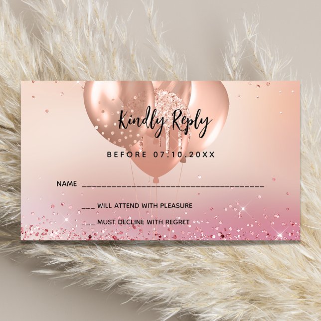 Birthday rose gold pink balloons party RSVP Enclosure Card (Creator Uploaded)
