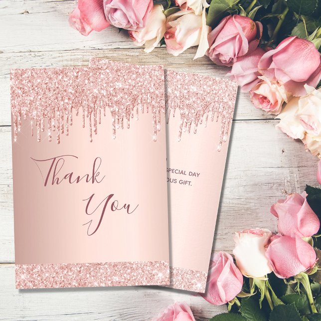 Birthday rose gold pink drips thank you card (Creator Uploaded)