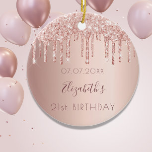 Birthday rose gold pink friends ceramic ornament