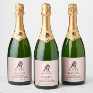 Birthday rose gold pink fun facts bio photo sparkling wine label