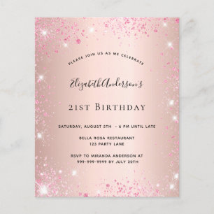 Birthday rose gold pink glitter budget invitation flyer