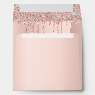 Birthday rose gold pink glitter drips monogram envelope