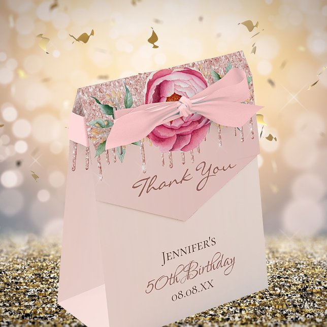 Birthday rose gold pink glitter floral thank you favour box (Creator Uploaded)