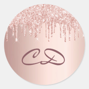 Birthday rose gold pink monogram initials classic round sticker