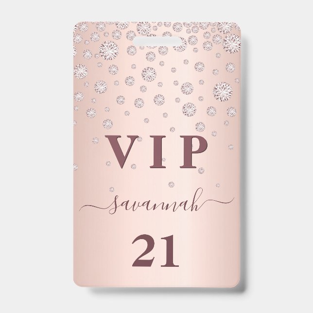 Birthday rose gold pink monogram vip luxury badge ID badge (Front)