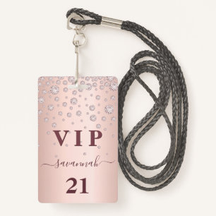 Birthday rose gold pink monogram vip luxury badge ID badge