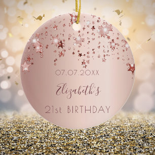 Birthday rose gold pink stars from friends ceramic ornament
