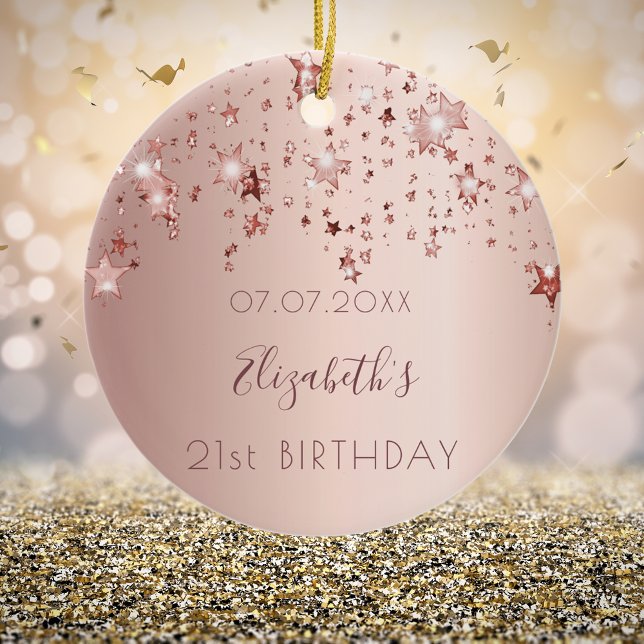 Birthday rose gold pink stars from friends ceramic ornament (Creator Uploaded)