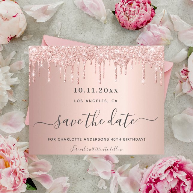 Birthday rose gold save the date card (Creator Uploaded)