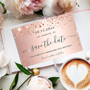 Birthday rose gold save the date card