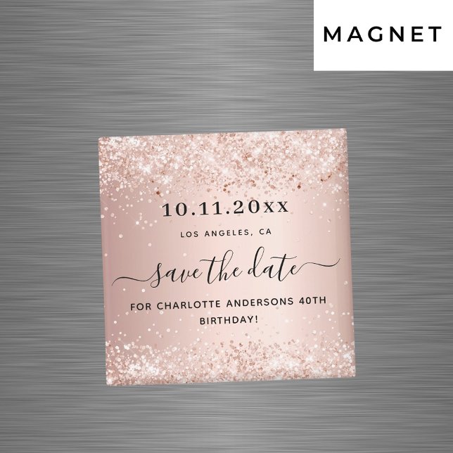 Birthday rose gold save the date magnet (Creator Uploaded)