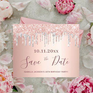 Birthday rose gold silver budget save the date flyer