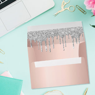 Birthday rose gold silver glitter drips envelope