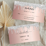 Birthday rose gold silver glitter drips party RSVP Enclosure Card<br><div class="desc">A rose gold gradient background,  decorated with faux silver glitter drips,  paint dripping look.
On the front: Personalise and add the reply by date.
Back: add a name,  event and date of the event.</div>