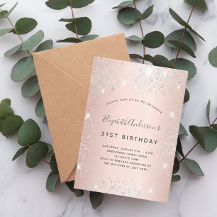 Birthday rose gold silver glitter dust modern invitation