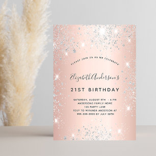 Birthday rose gold silver glitter dust modern invitation postcard