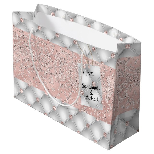 Birthday rose gold silver glitter glamourous large gift bag (Back Angled)