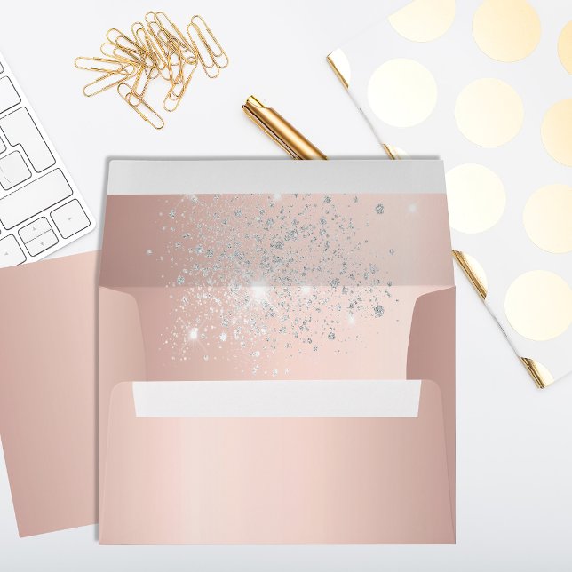 Birthday rose gold silver glitter monogram envelope (Creator Uploaded)