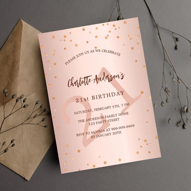 Birthday rose gold stars age luxury invitation (Creator Uploaded)