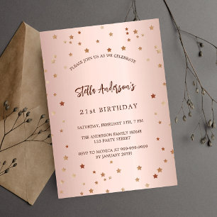 Birthday rose gold stars elegant simple party invitation postcard