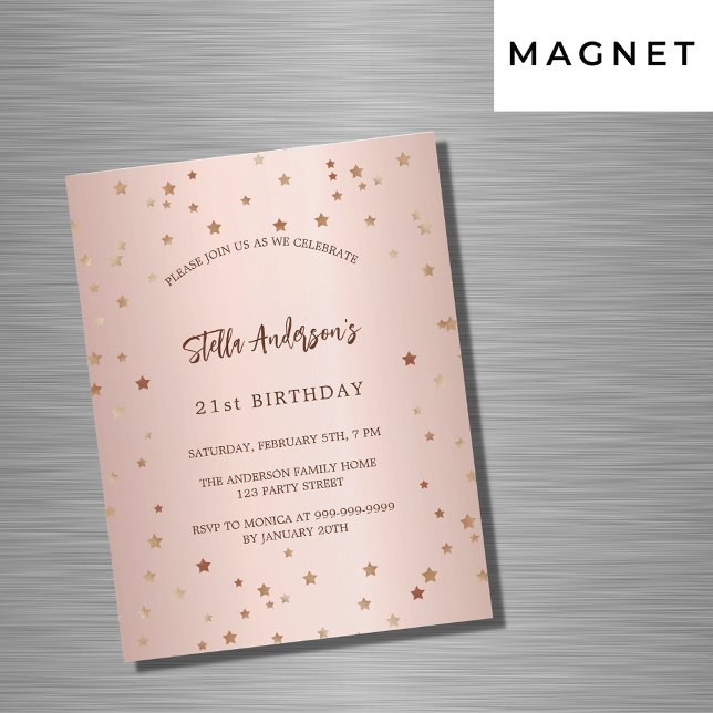 Birthday rose gold stars simple luxury magnetic invitation (Creator Uploaded)