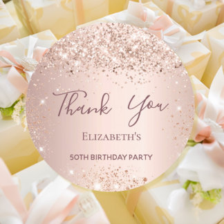 Birthday rose gold thank you classic round sticker