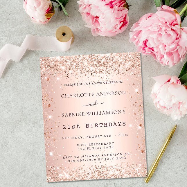 Birthday rose gold two persons budget invitation (Creator Uploaded)