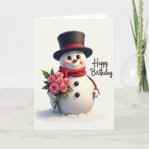 Birthday Rose Snowman Card
