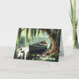 Birthday Rowboat Under a Willow Tree Card