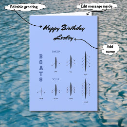 Birthday rowing boats personalizable sports card