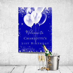 Birthday roya blue silver glitter balloons welcome poster