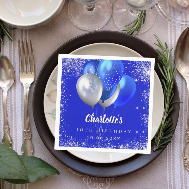 Birthday royal blue balloons glitter napkin (Creator Uploaded)