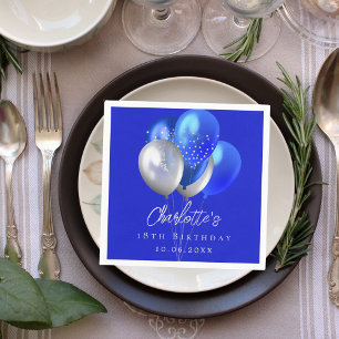 Birthday royal blue balloons napkin