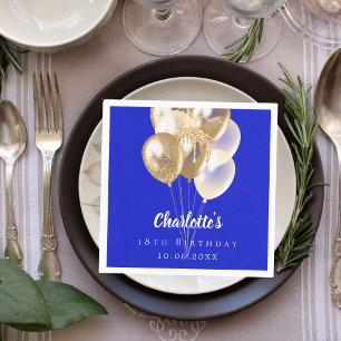 Birthday royal blue gold balloons napkin