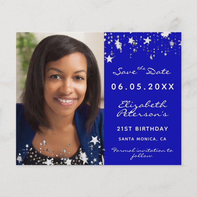 Birthday royal blue photo budget Save the Date Flyer (Front)