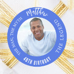 Birthday royal blue photo man myth legend classic round sticker<br><div class="desc">A royal blue background.   Text: The Man,  The Myth,  The Legend. Personalise and add his name,  age and photo.</div>