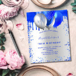 Birthday royal blue silver budget invitation flyer<br><div class="desc">Please note that this invitation is on flyer paper and very thin. Envelopes are not included. For thicker invitations (same design) please visit our store. A faux silver looking background. Decorated with royal blue faux glitter drips paint dripping look, sparkles and balloons. Personalise and add a name and party details....</div>