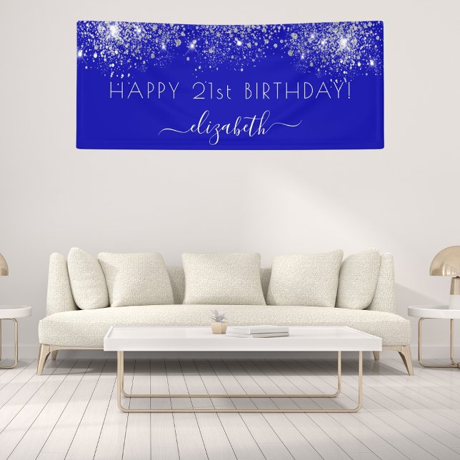 Birthday royal blue silver glitter dust monogram banner (Creator Uploaded)