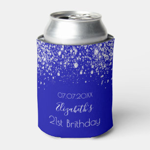 Birthday royal blue silver glitter dust monogram can cooler
