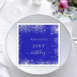 Birthday royal blue silver glitter dust monogram napkin