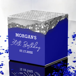 Birthday Royal Blue Silver Glitter Name Thank You Favour Box