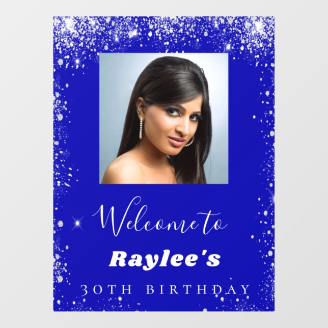 Birthday royal blue silver glitter photo welcome (Sheet)