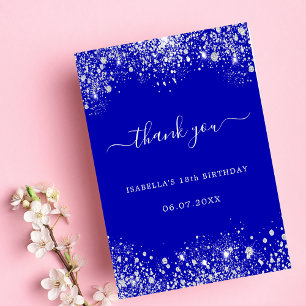Birthday royal blue silver glitter thank you card