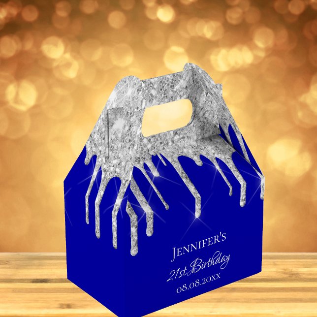 Birthday royal blue silver glitter thank you favour box (Creator Uploaded)