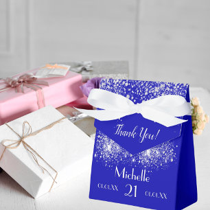 Birthday royal blue silver glitter white monogram favour box