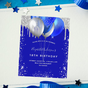 Birthday royal blue silver invitation